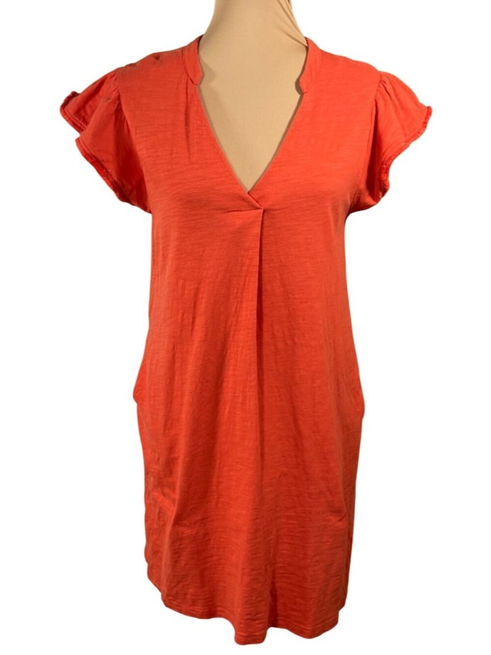 THML Mini Shift Dress Cotton Orange Size S Small V-Neck Cap Sleeve